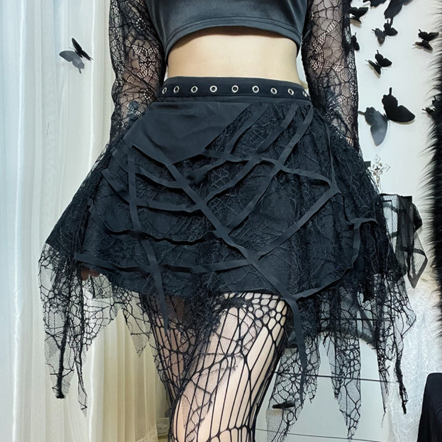 Summer Lace Spider Web Tassel Short Skirt