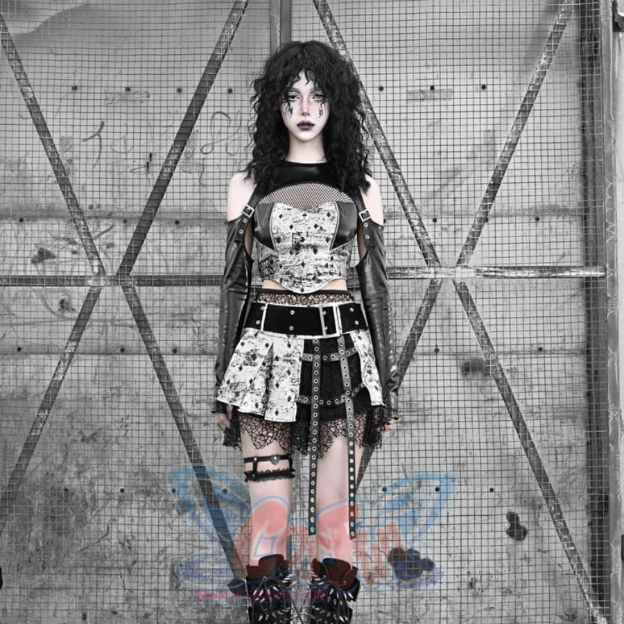 Spice Girl Gothic Fishnet Pleated Short Skirt