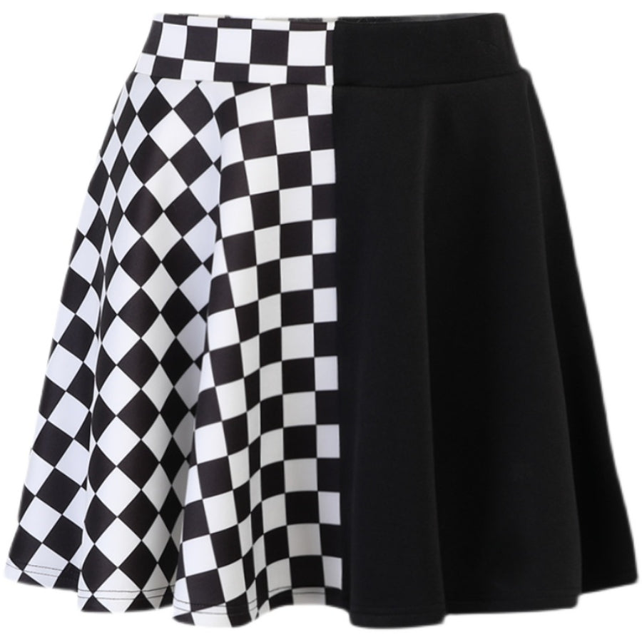 Punk High Waist Color Blocking Black and White Plaid Skirt S22898