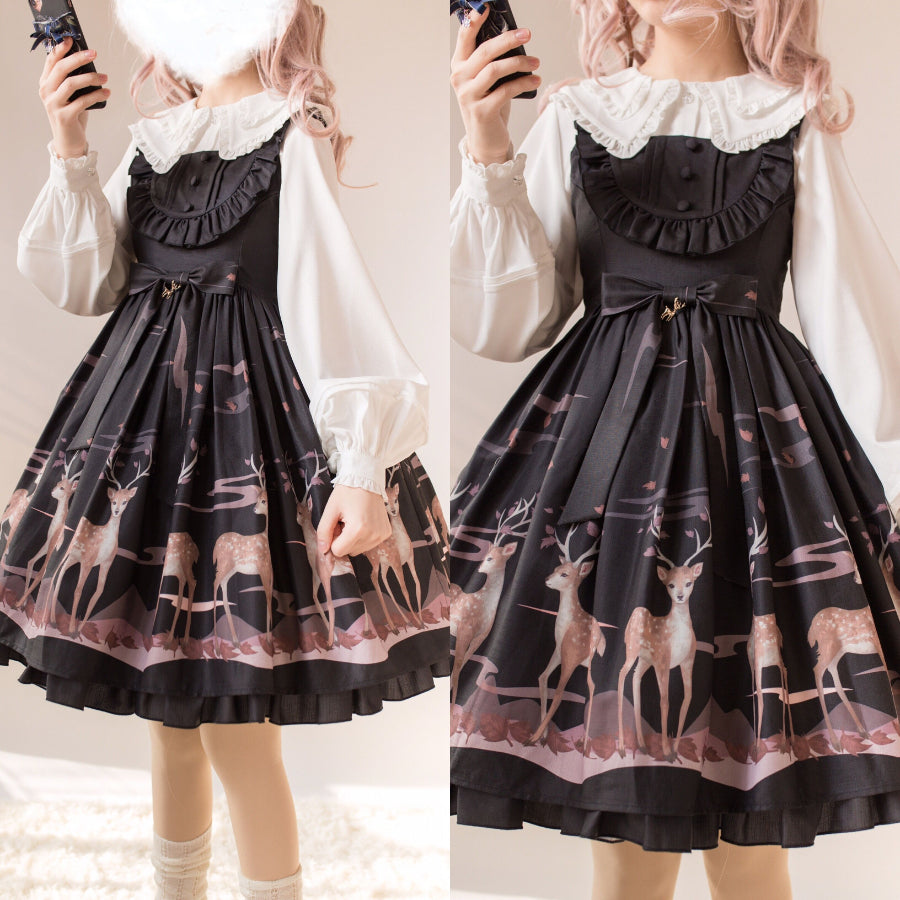 Printed Deer Lolita High Waist Jumper Skirt S22959