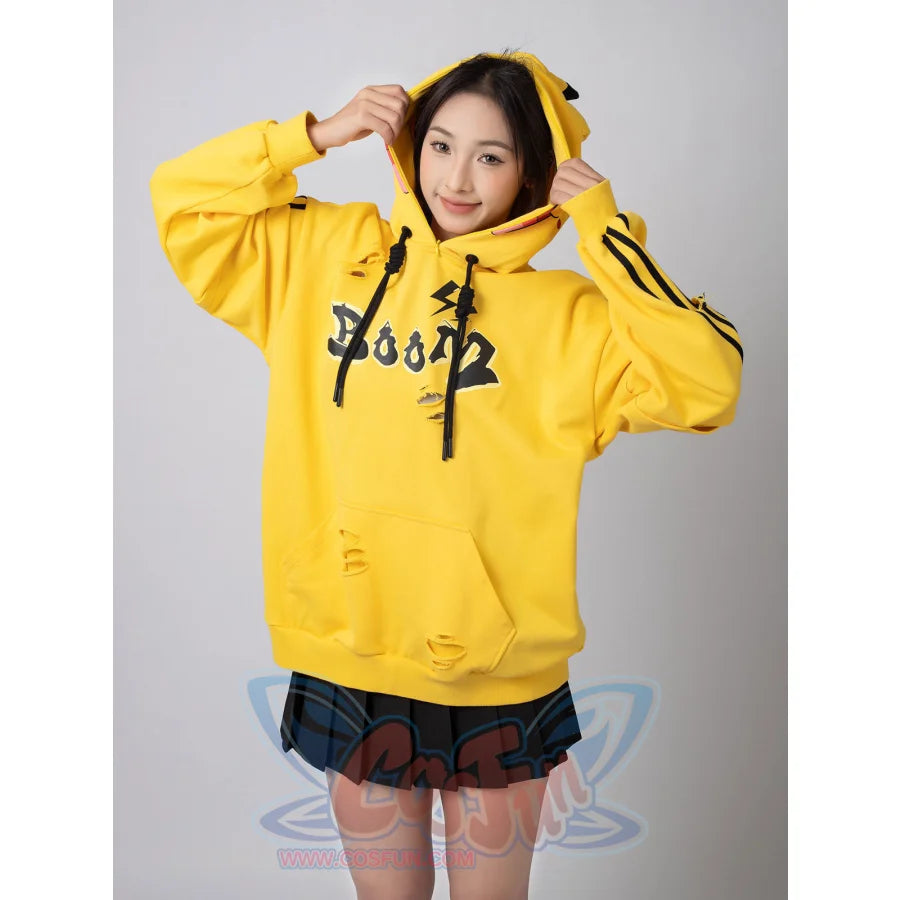 Cosfun Original Cute Electric Critter Yellow Grunge Cosplay Full Zip Hoodie A00006 Sweatshirt