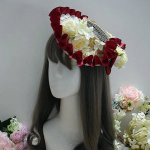 Original Elegant And Classic Lolita Flowers Straw Hat Red