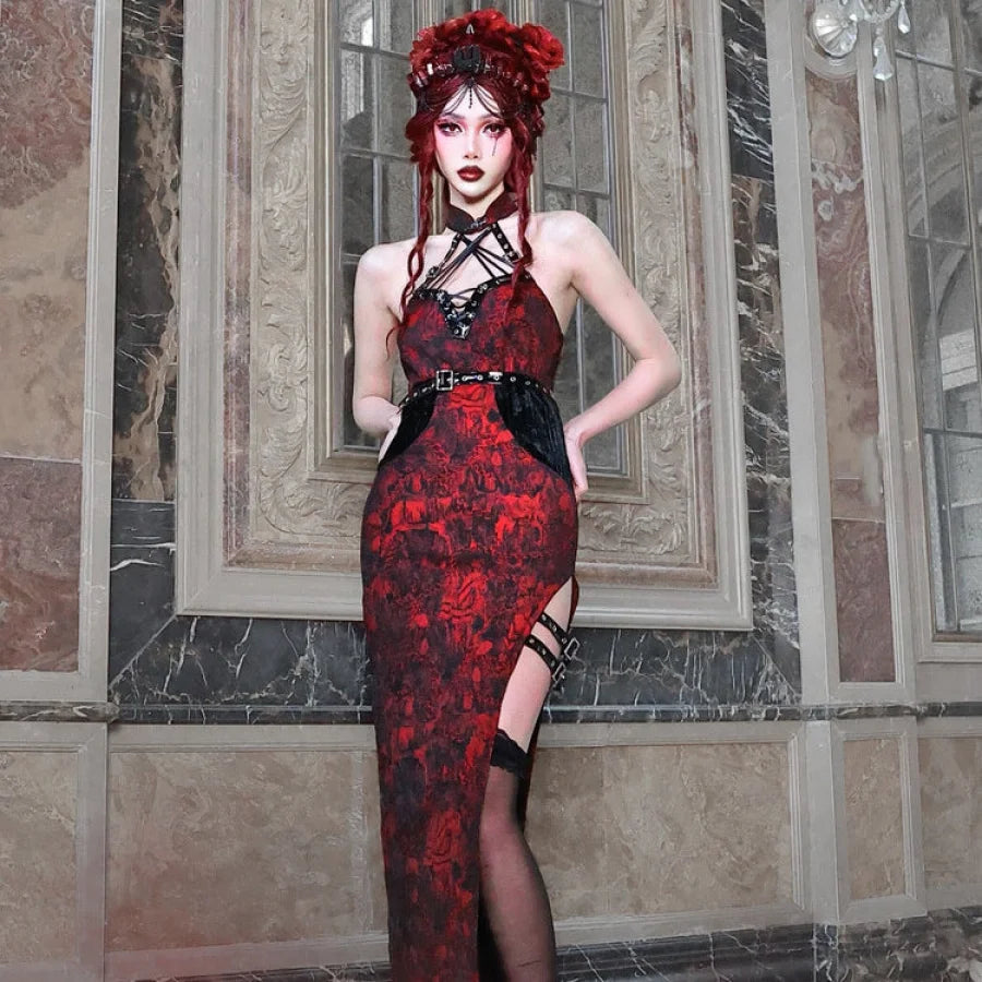 Gothic Jacquard Slit Modified Cheongsam Dress