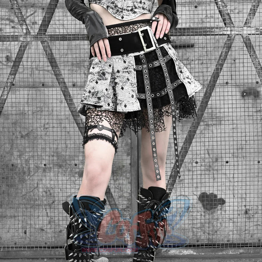 Spice Girl Gothic Fishnet Pleated Short Skirt