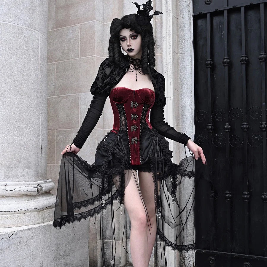 Gothic Diablo Fishbone Lacing Birdcage Corset Set S22983