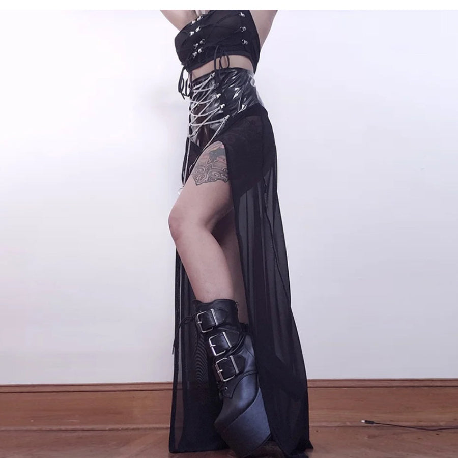 Spice Girl High Waist Lace Up Long Skirt S22909