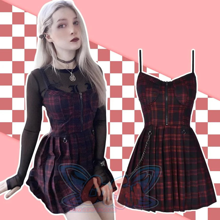 Gothic Grunge Spaghetti Strap Plaid Mini Dress Mp005895 Dress