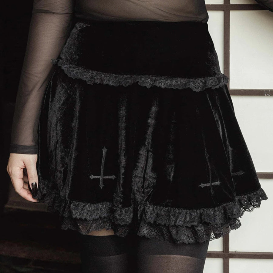 Punk Lace High Waist Slim Short Skirt