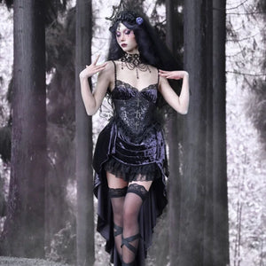 Gothic Velvet Lace Trailing Halter Dress