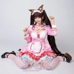 【Ready To Ship】Nekopara Chocola Cosplay Costume Pink Maid Outfit C00657 Costumes