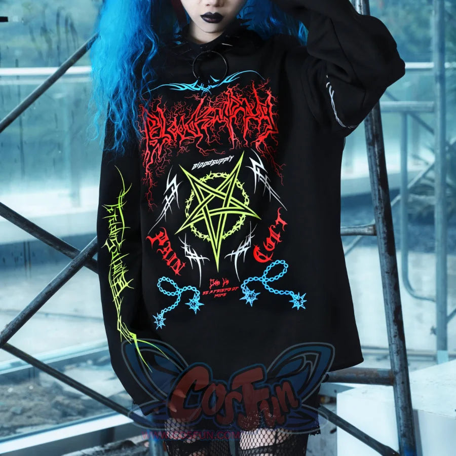 Winter Gothic Printed Logo Loose Woolen Long-Sleeved Hoodie