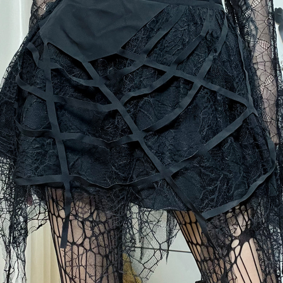 Summer Lace Spider Web Tassel Short Skirt