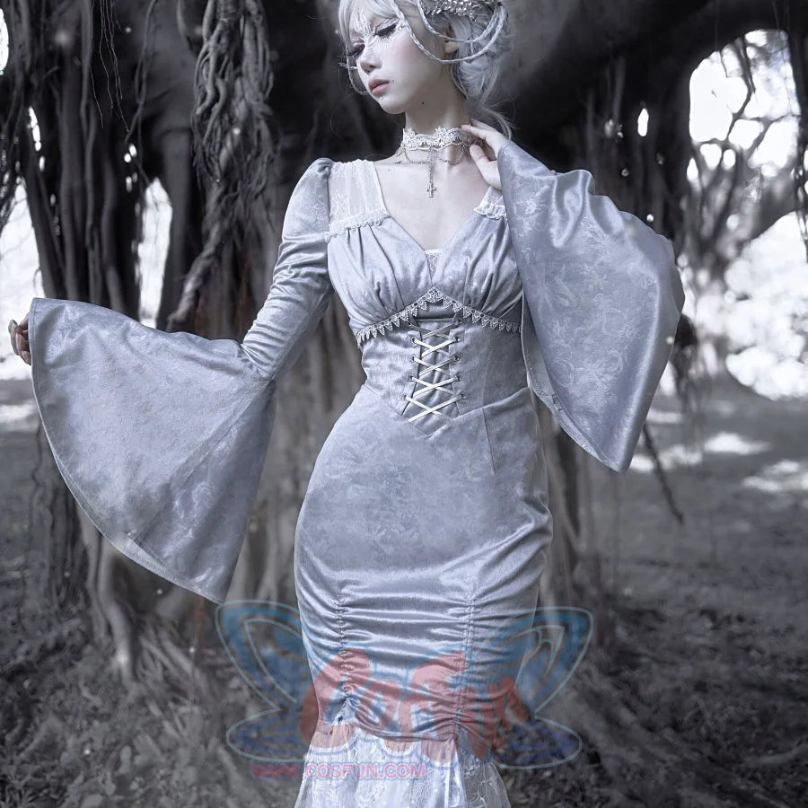 Winter Gothic Vintage Long Sleeve Slim Fishtail Dress