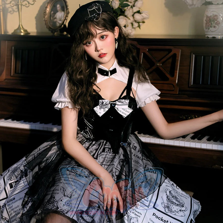 Vintage Alice Lolita Irregular Short-Sleeved Patchwork Dress