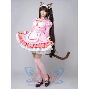 【Ready To Ship】Nekopara Chocola Cosplay Costume Pink Maid Outfit C00657 Costumes