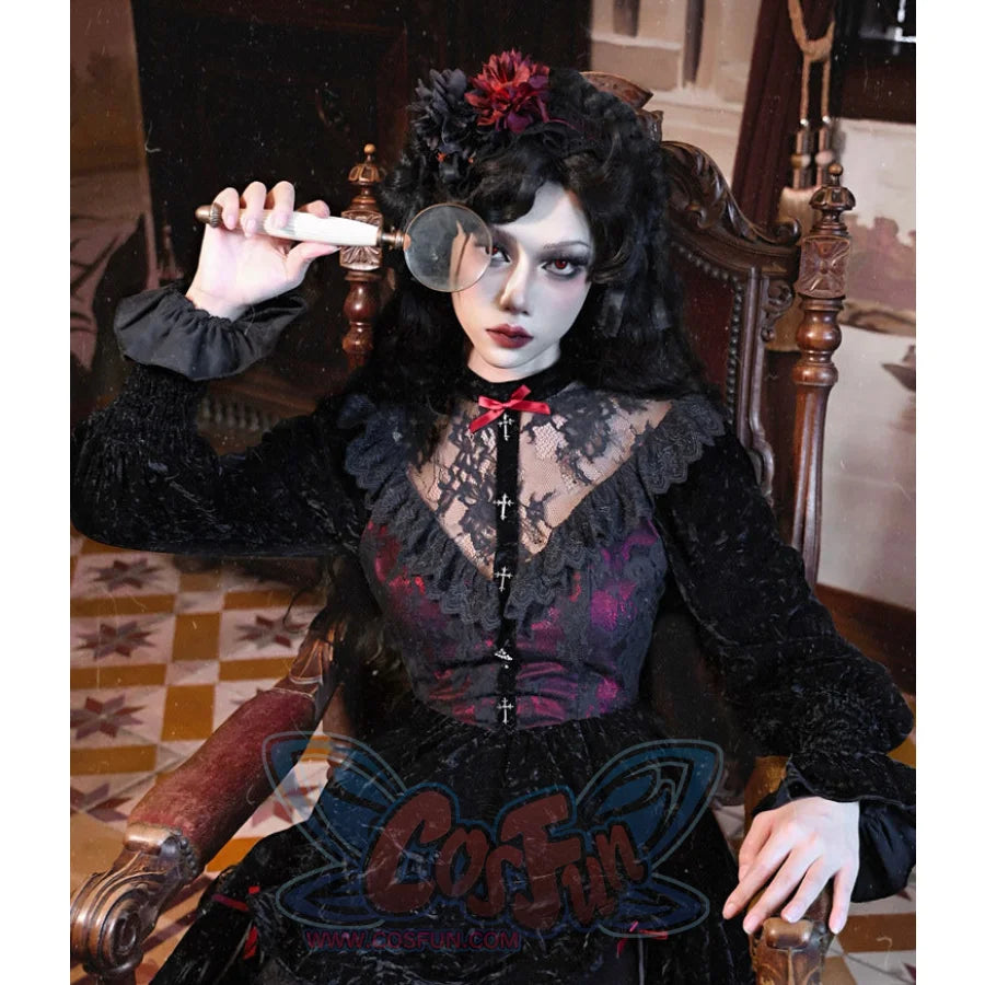 Gothic Halloween Velvet Bubble Sleeve Dress