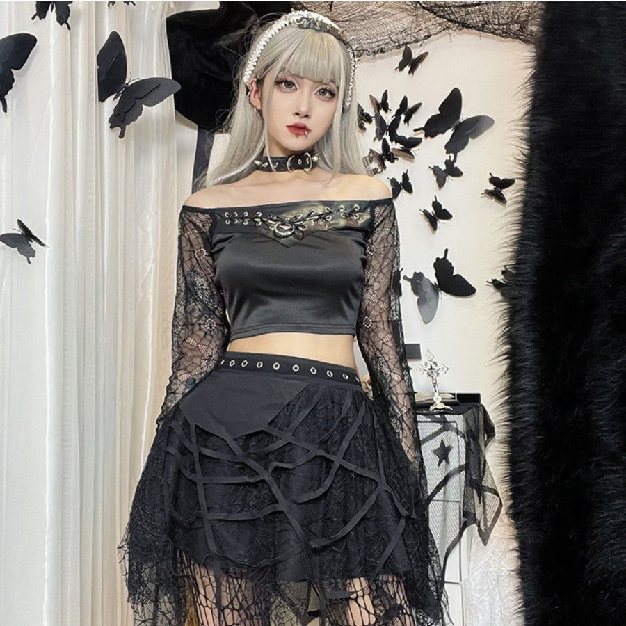 Summer Lace Spider Web Tassel Short Skirt