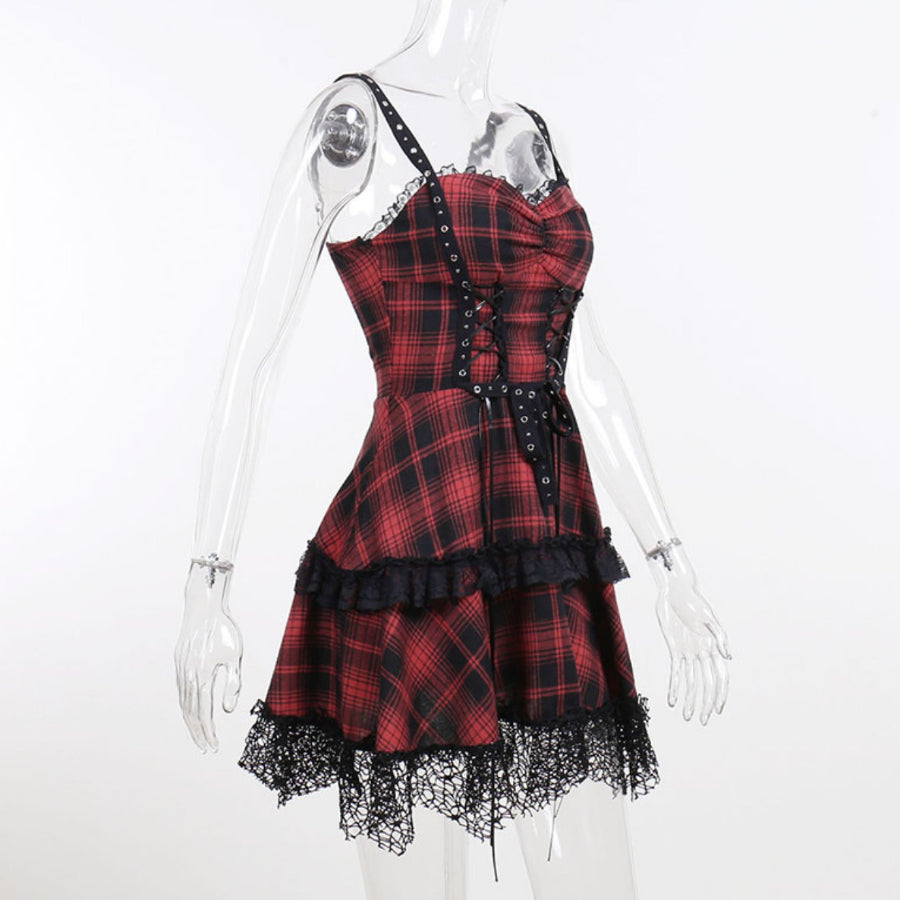 Lolita Plaid Slim Short Slip Dress S22916