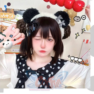 Lovely Lolita Panda Bowknot Hairband Plaid