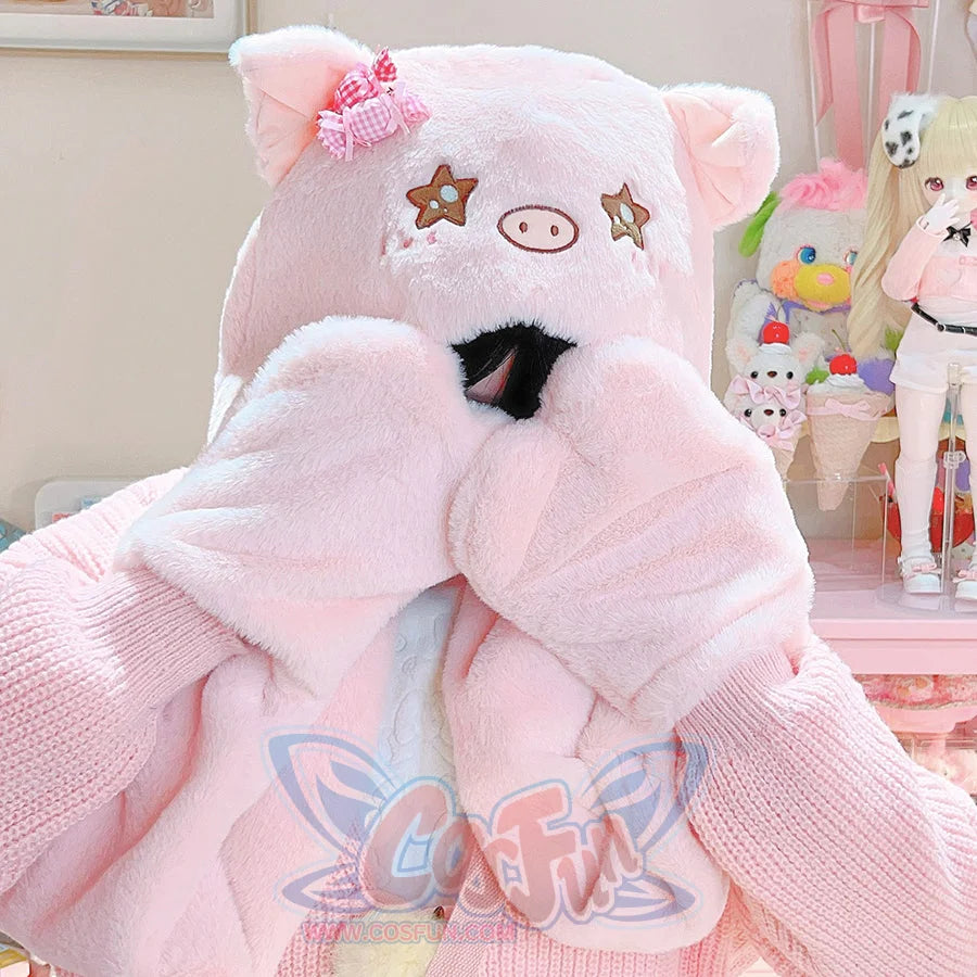 Lovely Winter Woolen Pig Hat Scarf Star Eye