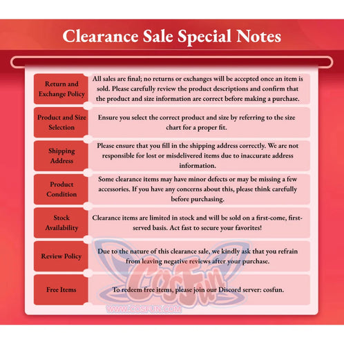 Clearance Special: Free Items Available! No Returns Or Exchanges Important Information Before