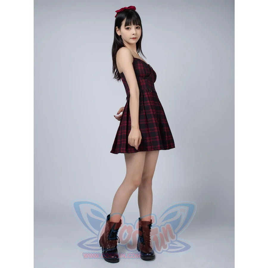 Gothic Grunge Spaghetti Strap Plaid Mini Dress Mp005895 Dress