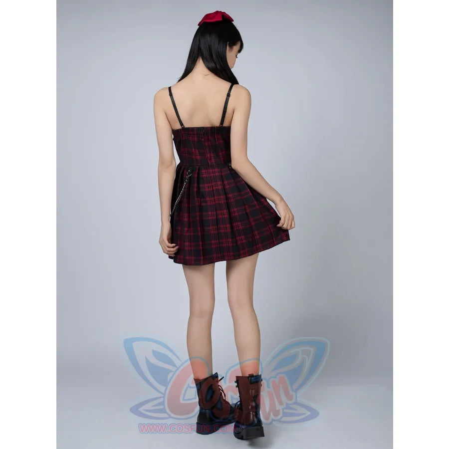 Gothic Grunge Spaghetti Strap Plaid Mini Dress Mp005895 Dress