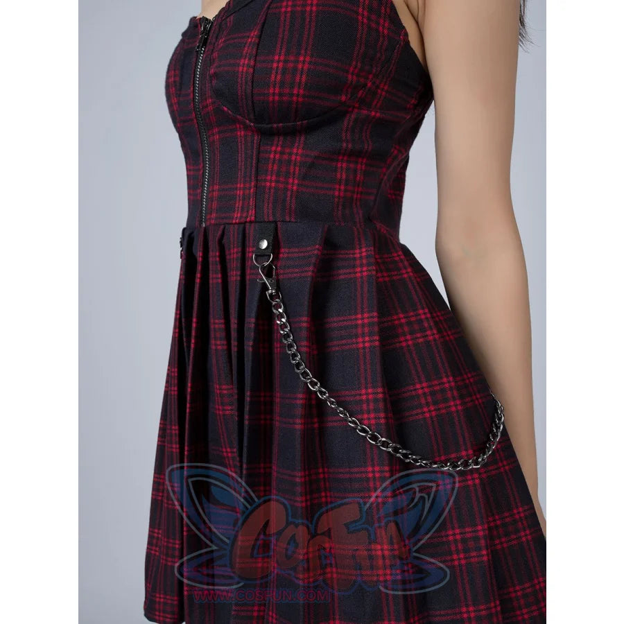 Gothic Grunge Spaghetti Strap Plaid Mini Dress Mp005895 Dress