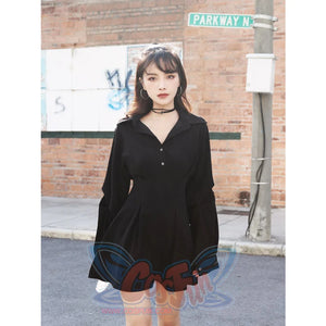 Kawaii Black High Waist Shirt Dress Mp006122 Dress