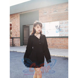 Kawaii Black High Waist Shirt Dress Mp006122 Dress