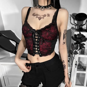 Halloween Gothic Lace Black And Red Top