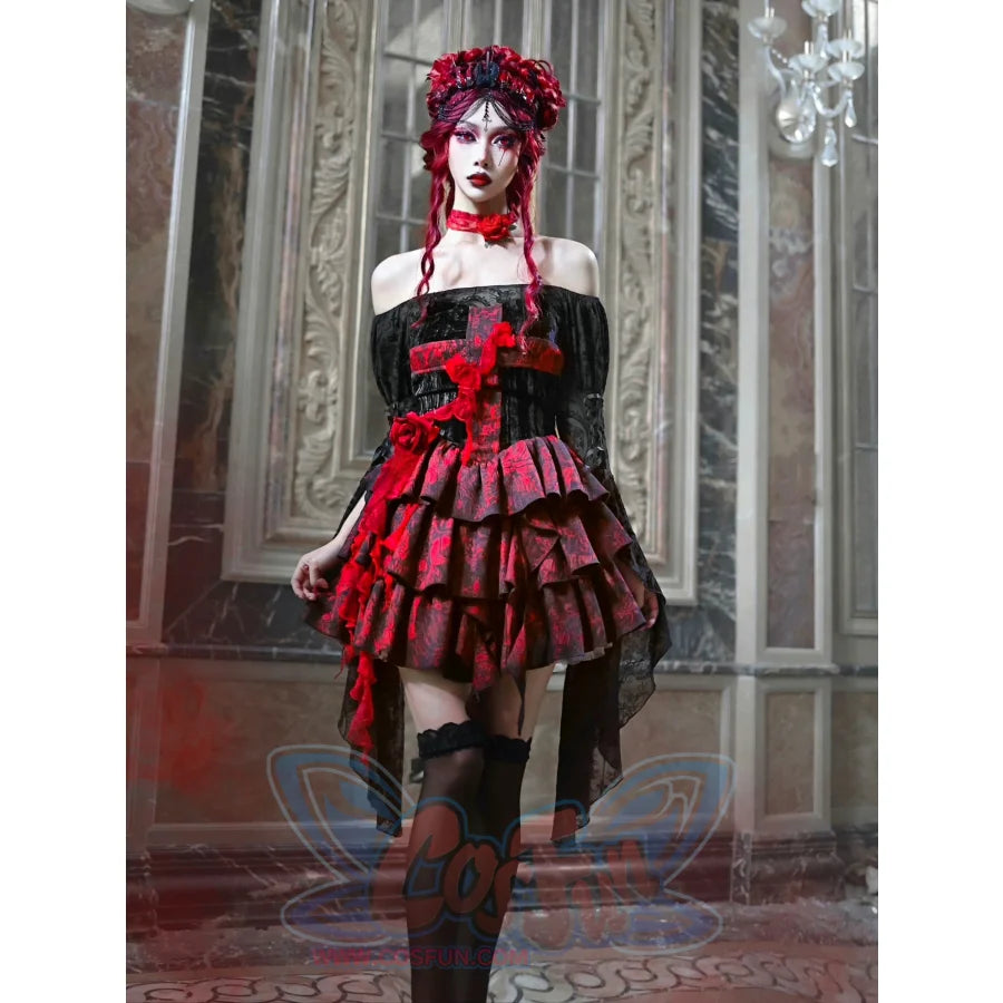 Gothic Rose Jacquard Bodice Dress Summer