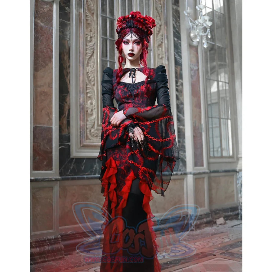 Gothic Jacquard Patchwork Chiffon Wavy Fishtail Skirt