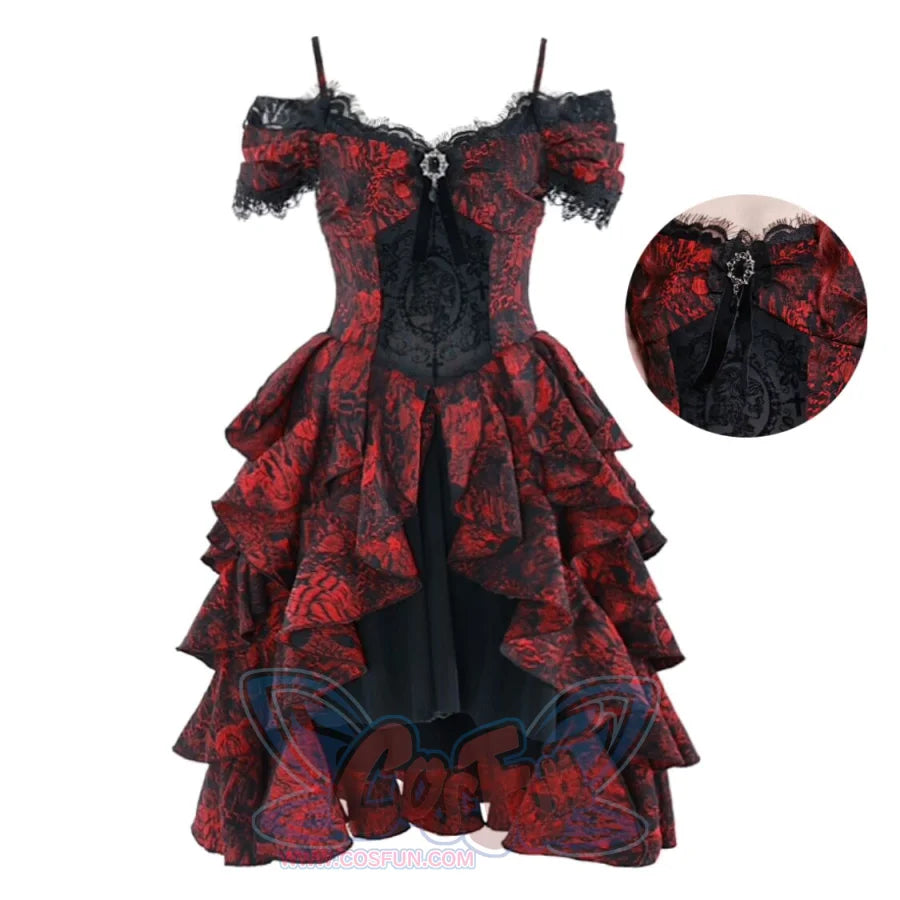 Gothic Off Shoulder Wave Dress Summer S / + Brooch