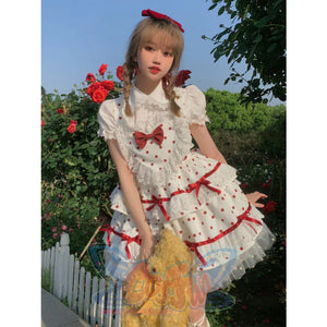 Pre-Sale Cute Sweet Lolita Heart-Shaped Wavepoint Summer Dress S30003 Red / S