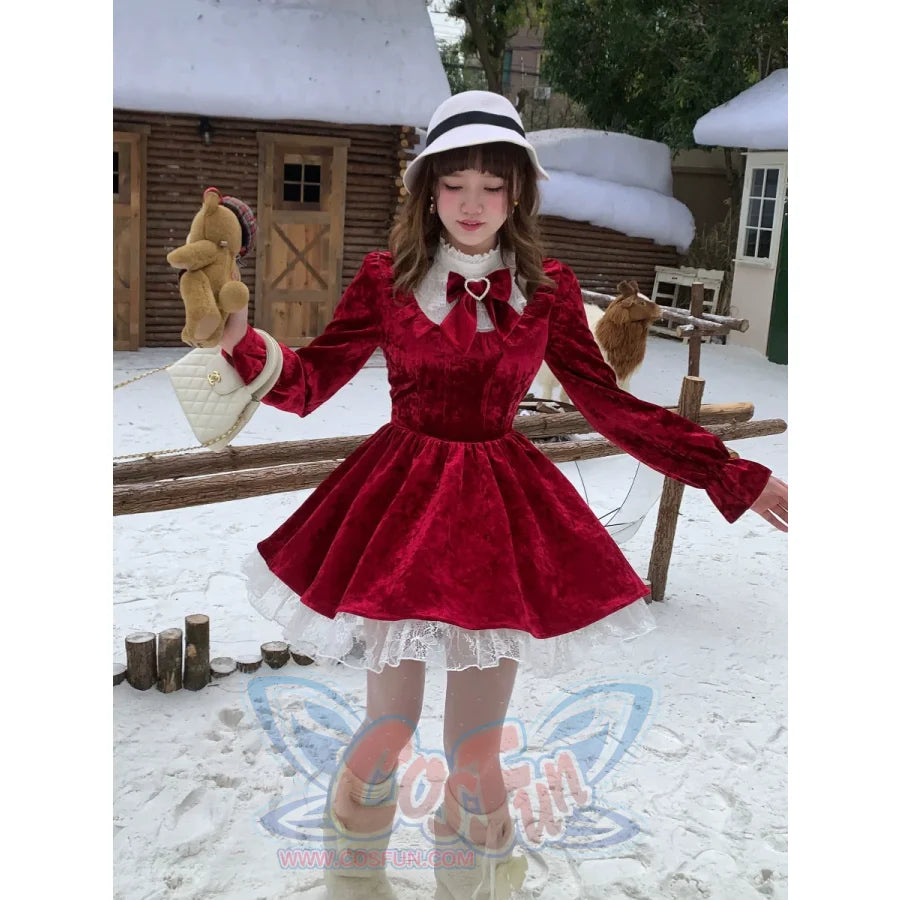 Winter Meta Sweet Red Velvet Dress