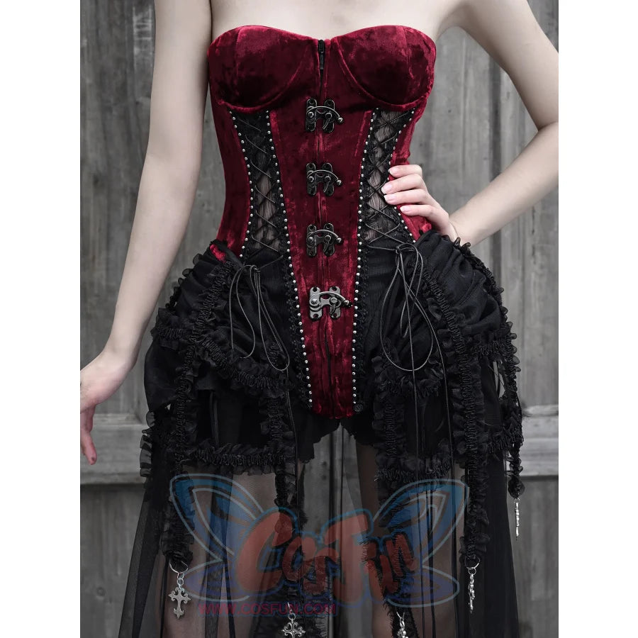 Gothic Diablo Fishbone Lacing Birdcage Corset Set S22983