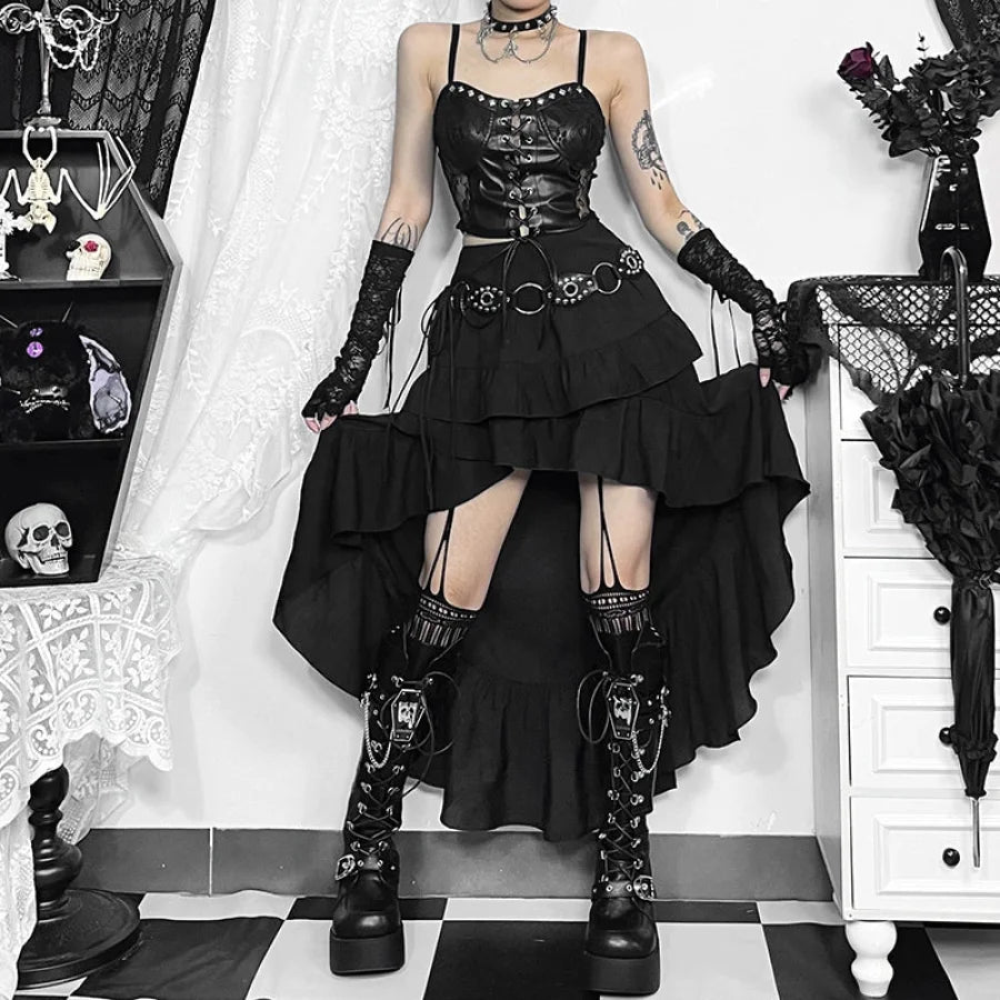 Halloween Black Lolita Irregular Drag Skirt