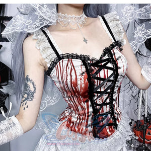 Halloween Bloody Mary Drawstring Halter Lolita Top And Skirt