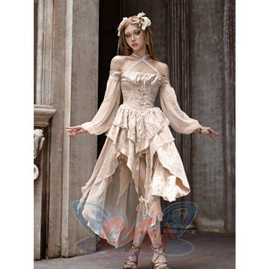 Heartbreak Ballet Classic Court Gorgeous Embroidered Lantern Sleeve Dress S22979