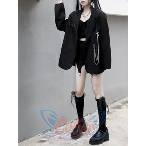 Black Suit Jacket Loose Chain Harajuku Style Casual Street Long Sleeve S20624