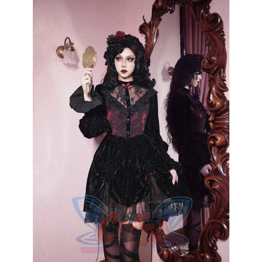 Gothic Halloween Velvet Bubble Sleeve Dress