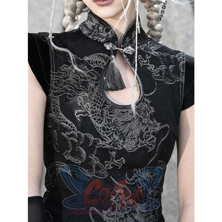 Punk Chinese Style Denim Waist Cheongsam Dress Dress