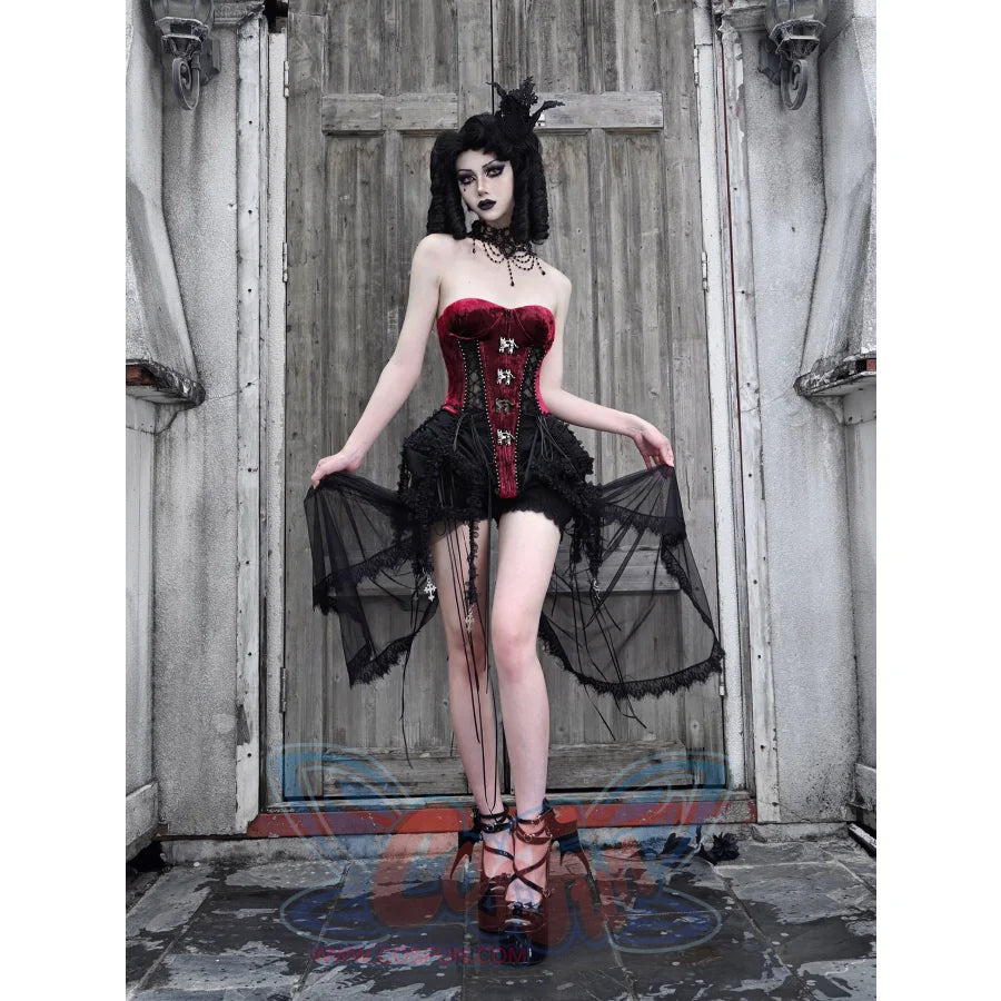 Gothic Diablo Fishbone Lacing Birdcage Corset Set S22983