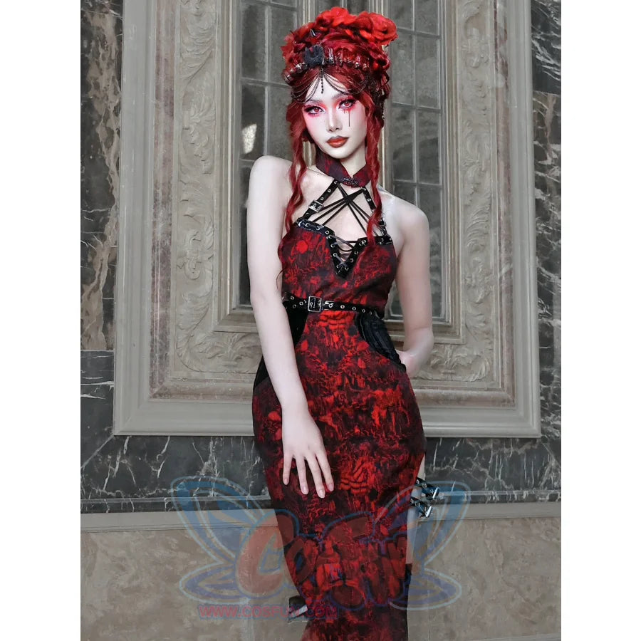 Gothic Jacquard Slit Modified Cheongsam Dress