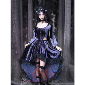 Velvet Gothic Beaded Chain Trailing Lace Halter Skirt