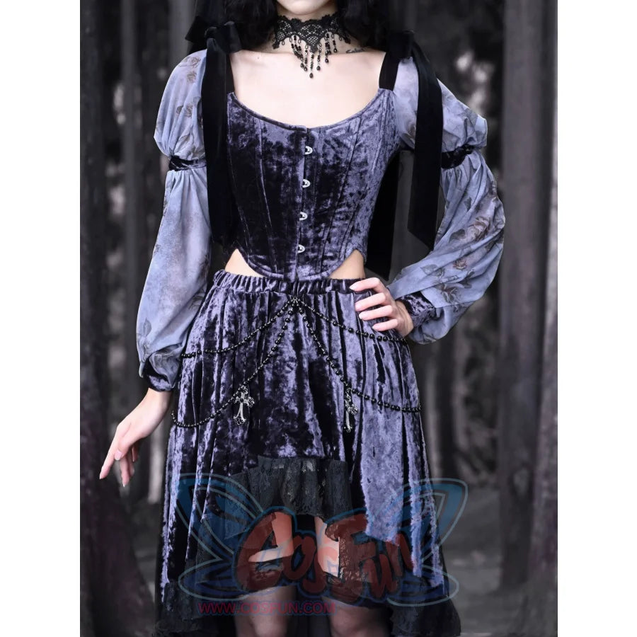 Gothic Bow Velvet Herringbone Lace-Up Corset