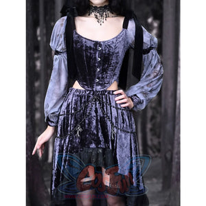 Gothic Bow Velvet Herringbone Lace-Up Corset