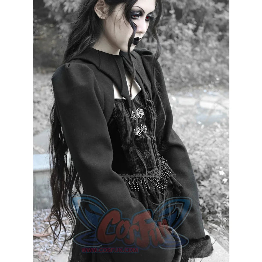 Classic Gothic Woolen Bat Collar Dark Style Coat