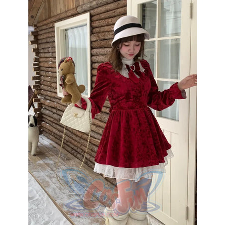 Winter Meta Sweet Red Velvet Dress